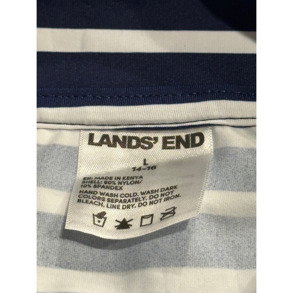 Lands End Womens Quarter Zip‎ UV Tee Navy White Stripe UPF 50 Rash Guard L 14-16 - Picture 3 of 4